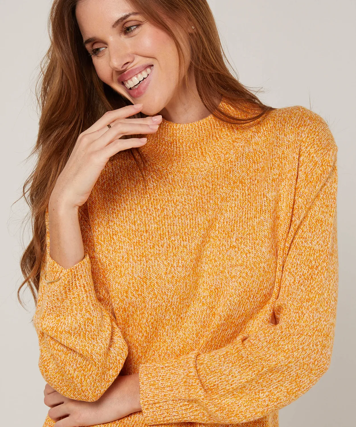 Rodier maglione collo alto giallo maglia mélange dritta
