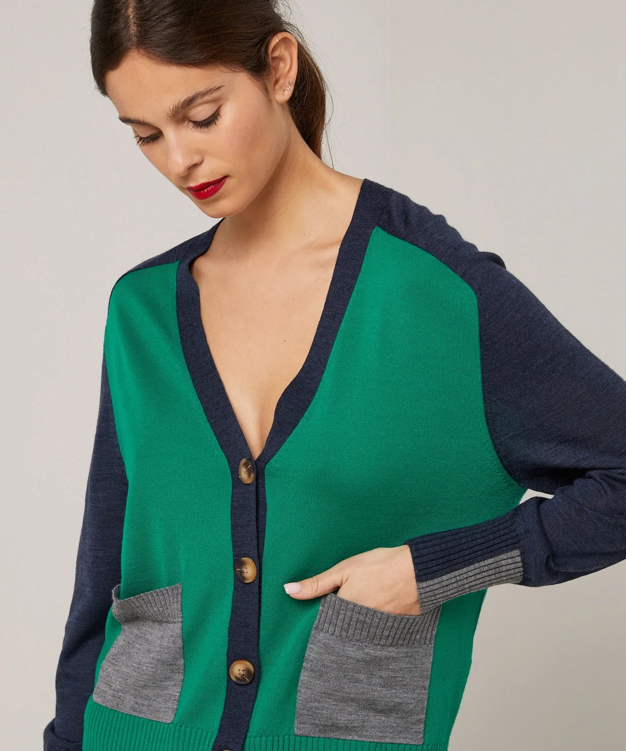 Rodier Gilet Tricolore Lana Merino Verde Smeraldo