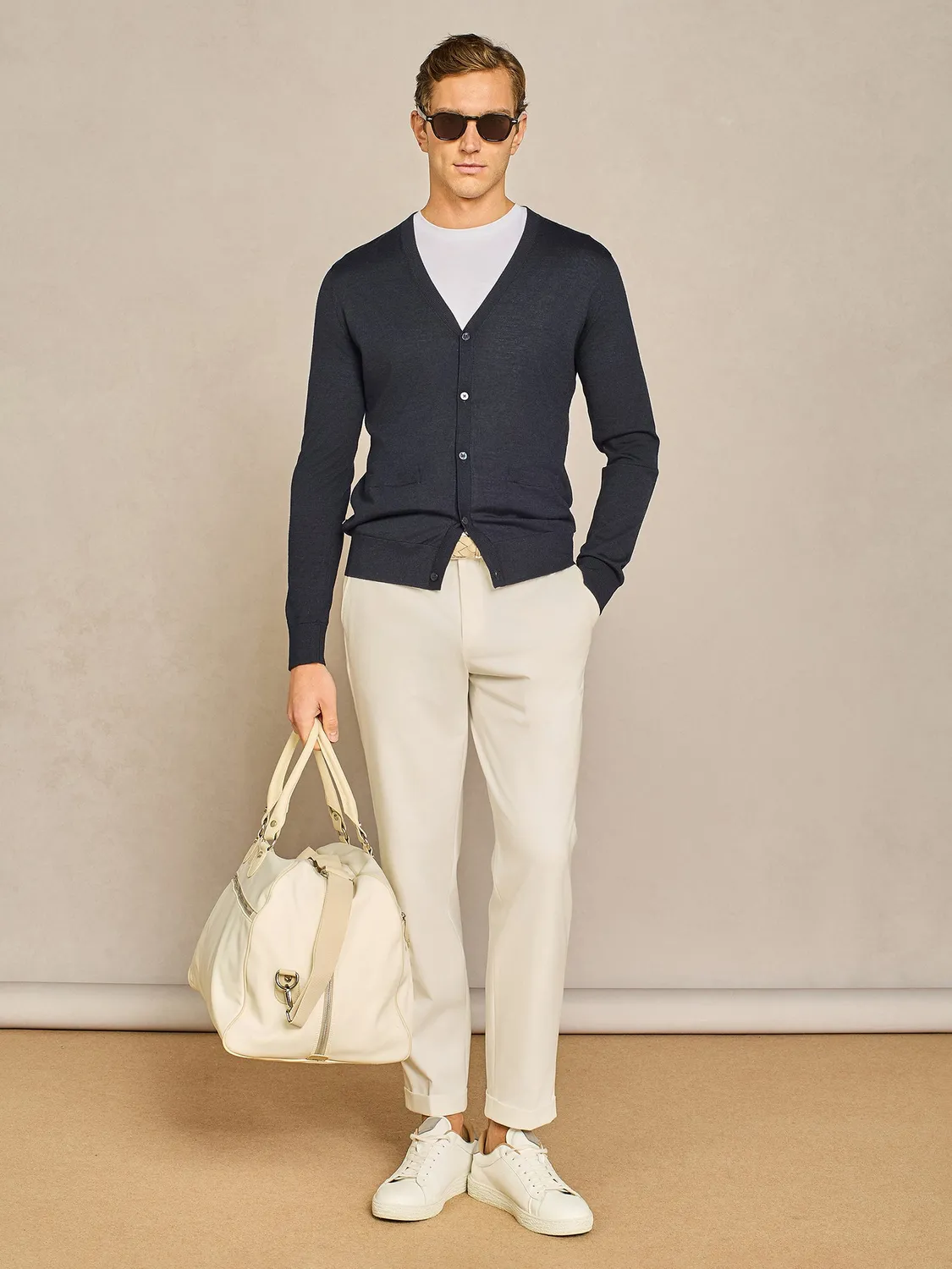 Paul Taylor cardigan maglia misto seta blu finezza 14