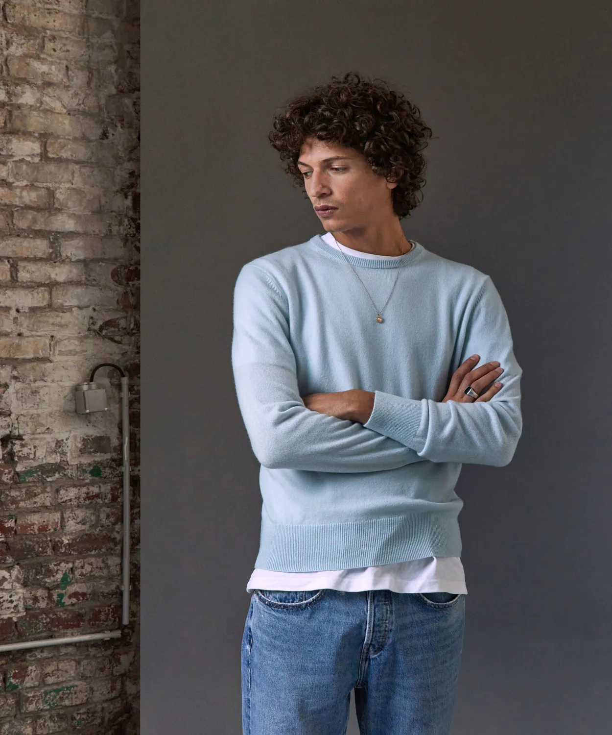 Rodier Maglione Girocollo Uomo Cashmere 2 Fili Celeste