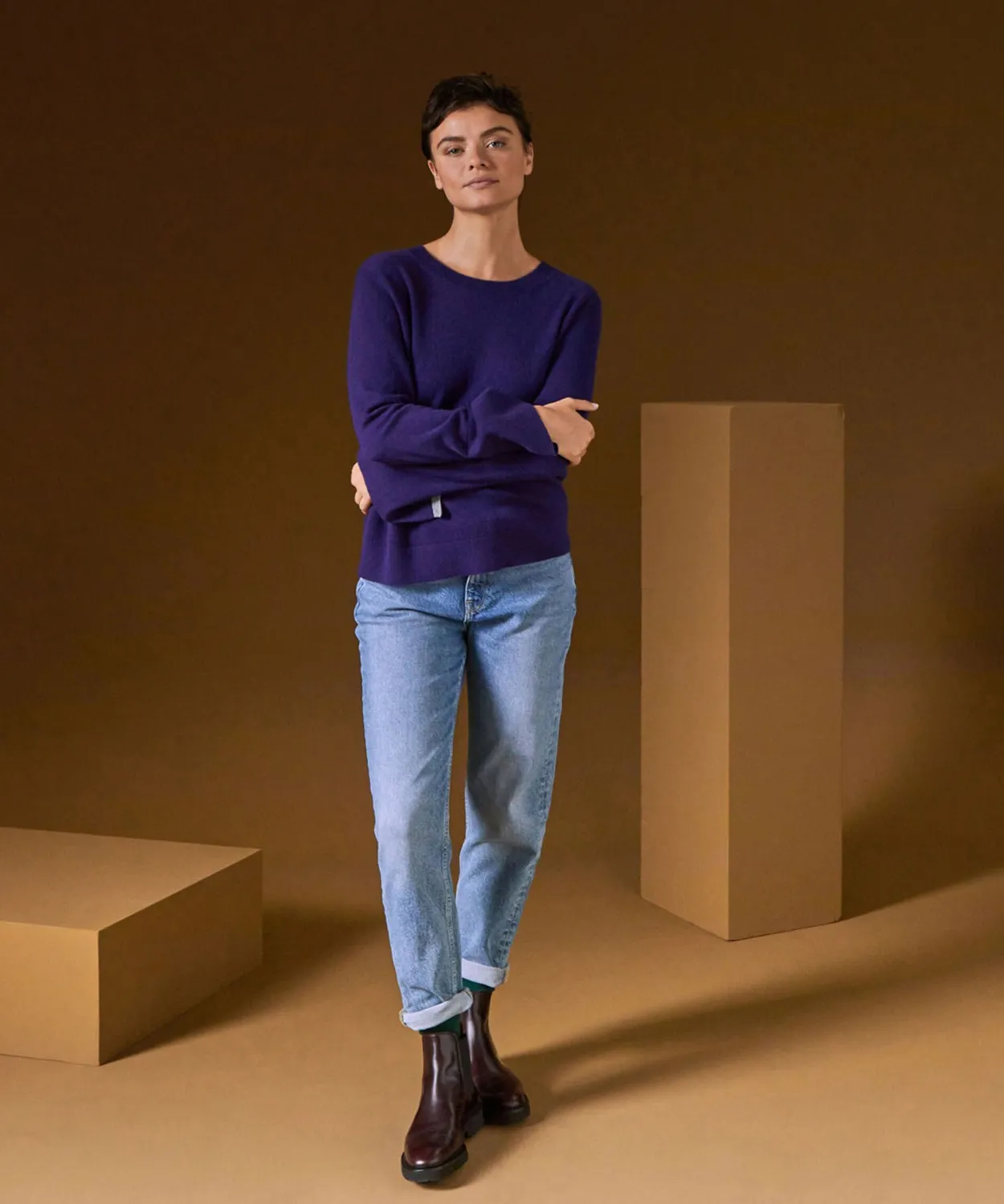 Rodier maglia girocollo cashmere viola scuro 2 fili