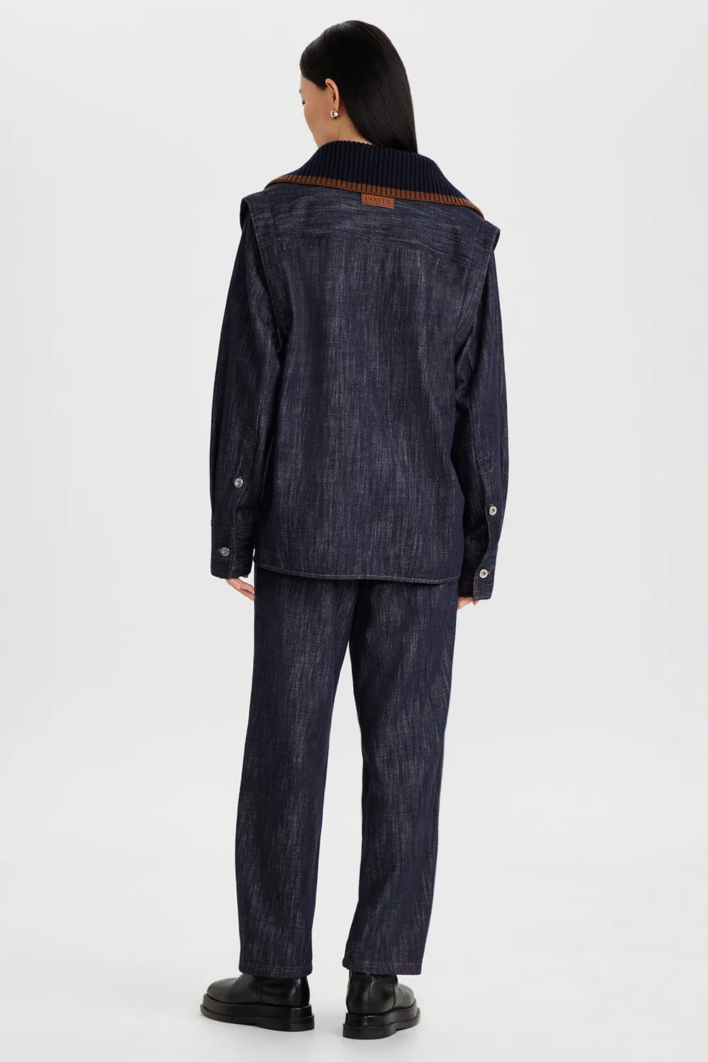 PORTS Utility camicia denim indaco collo contrasto