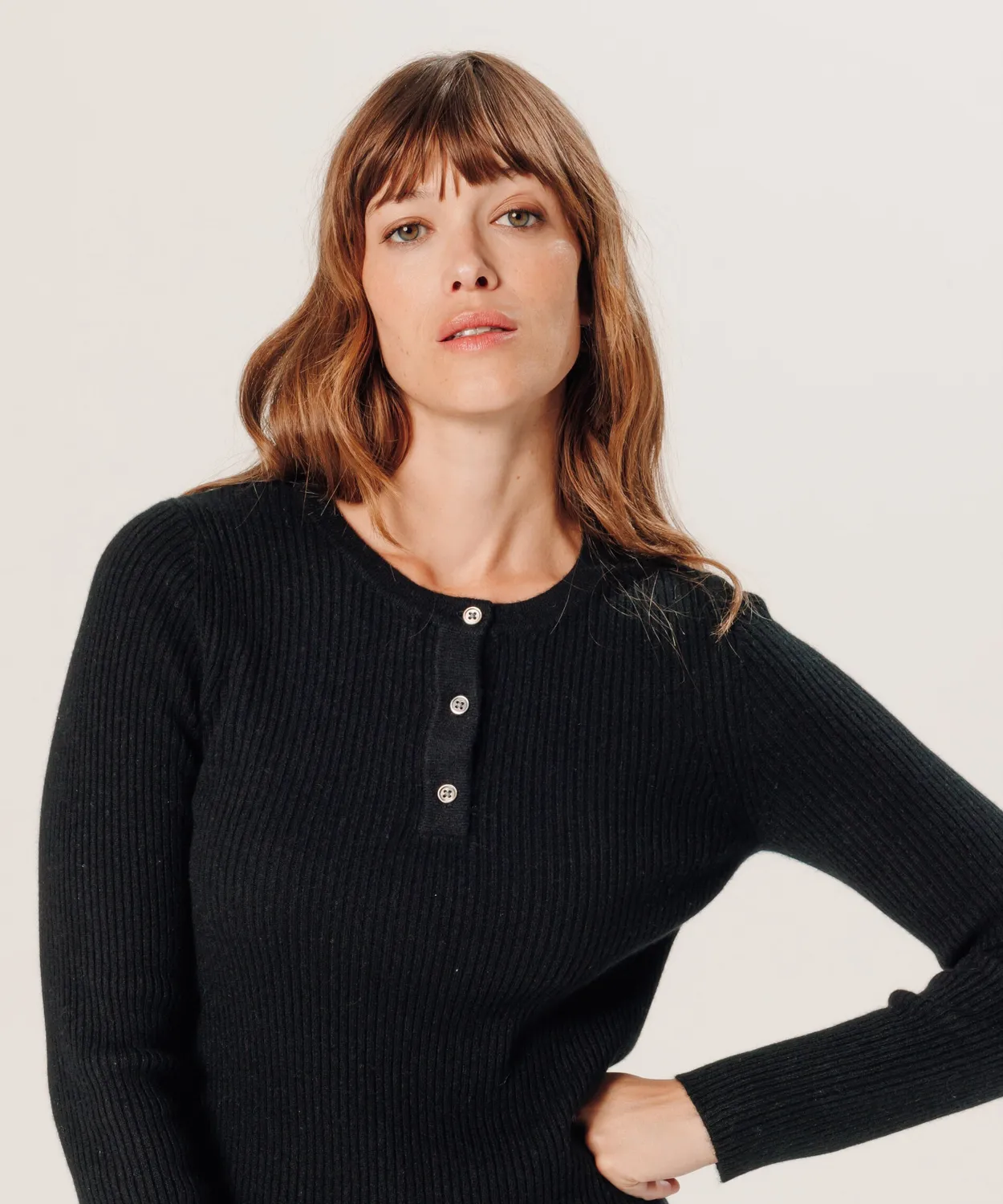 Rodier Maglia Cashmere Collo Tunisino Maglione Nero 100% Cashmere