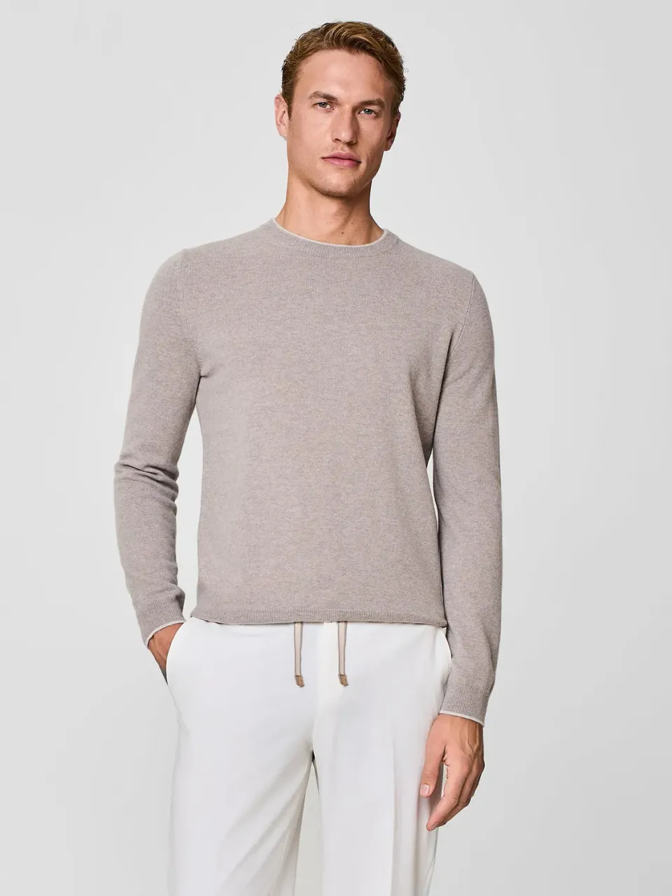 Paul Taylor girocollo cashmere lana taupe uomo