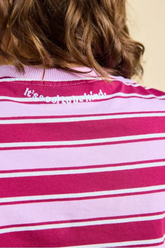 Popeia T-Shirt Cotone Rigata Melanzana Rosa