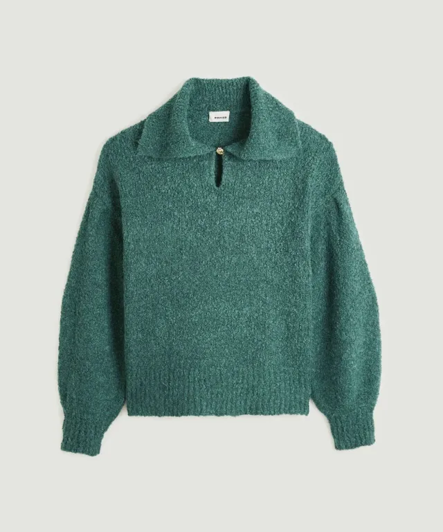 Rodier polo maniche lunghe bouclé verde grigio