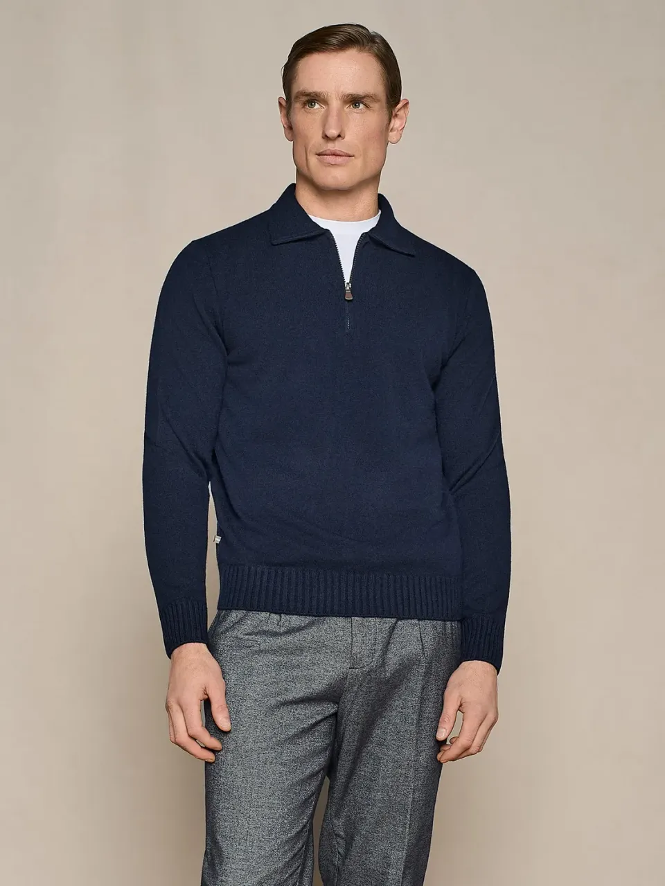 Paul Taylor Polo Mezza Zip Misto Cashmere Blu