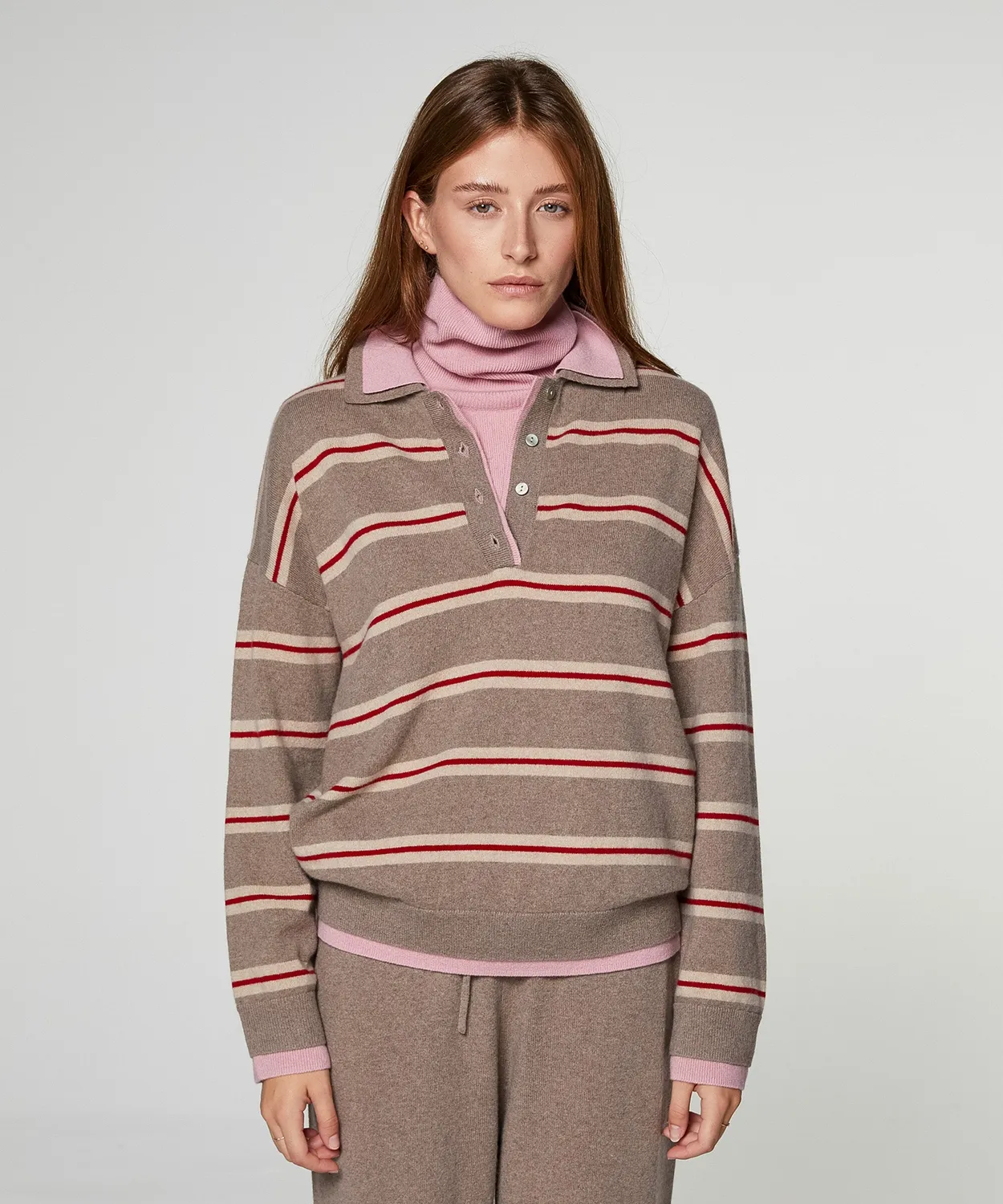 Rodier polo righe cashmere tortora donna