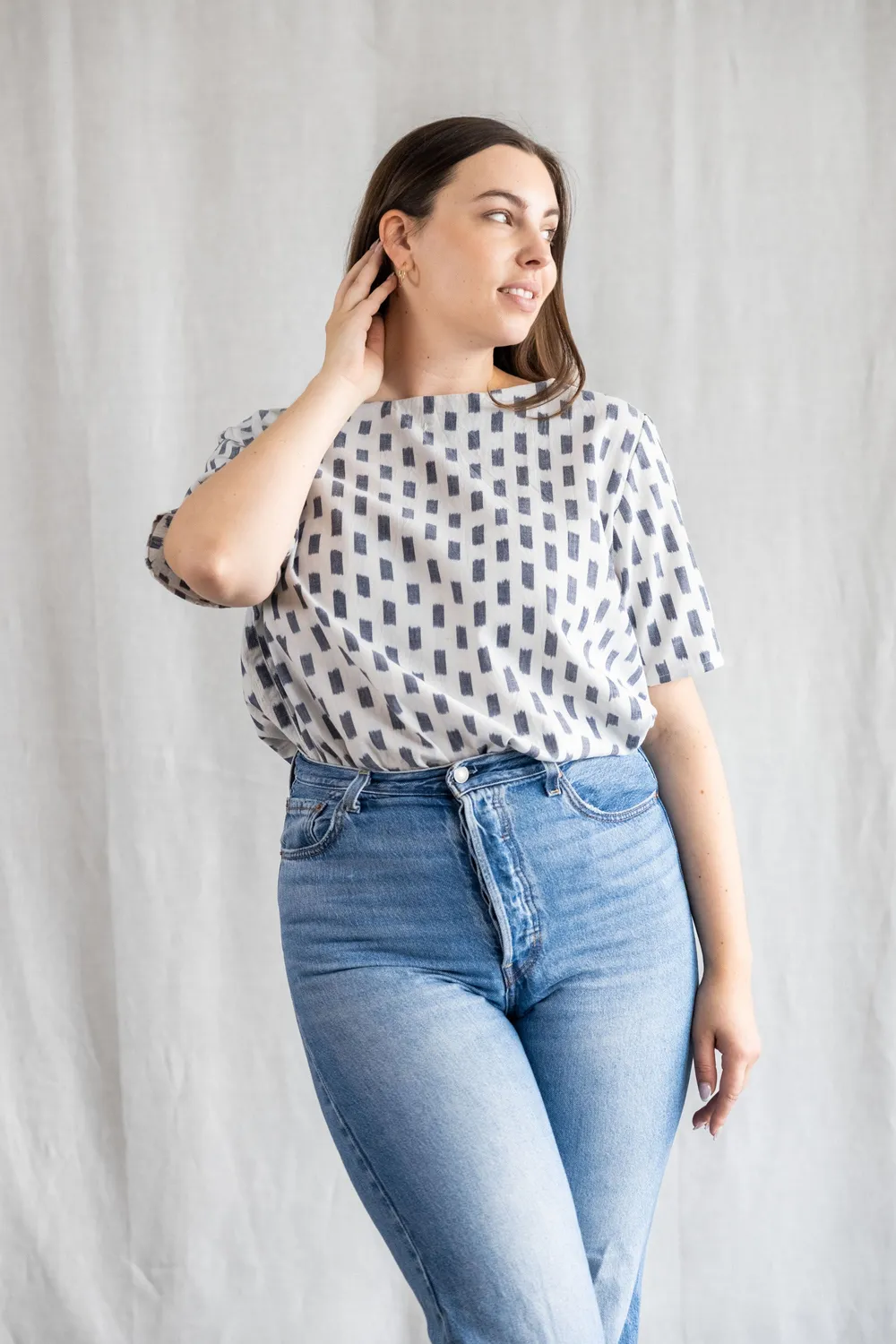 Jyoti Sarala Ikat maglietta cotone bianca