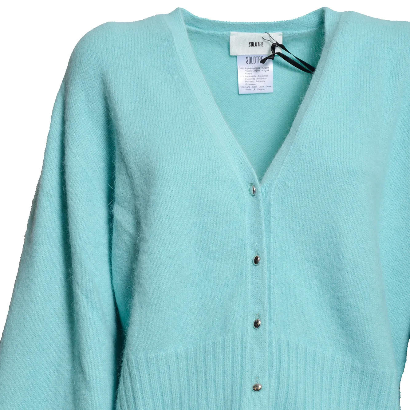 SoloTre M3AC0026 cardigan scollo V azzurro tiffany