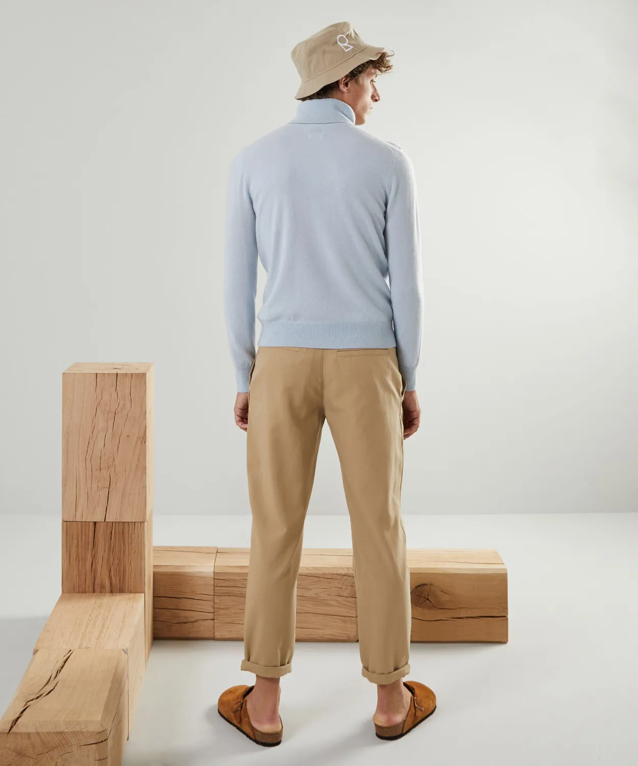 Rodier maglione dolcevita cashmere 2 fili uomo celeste
