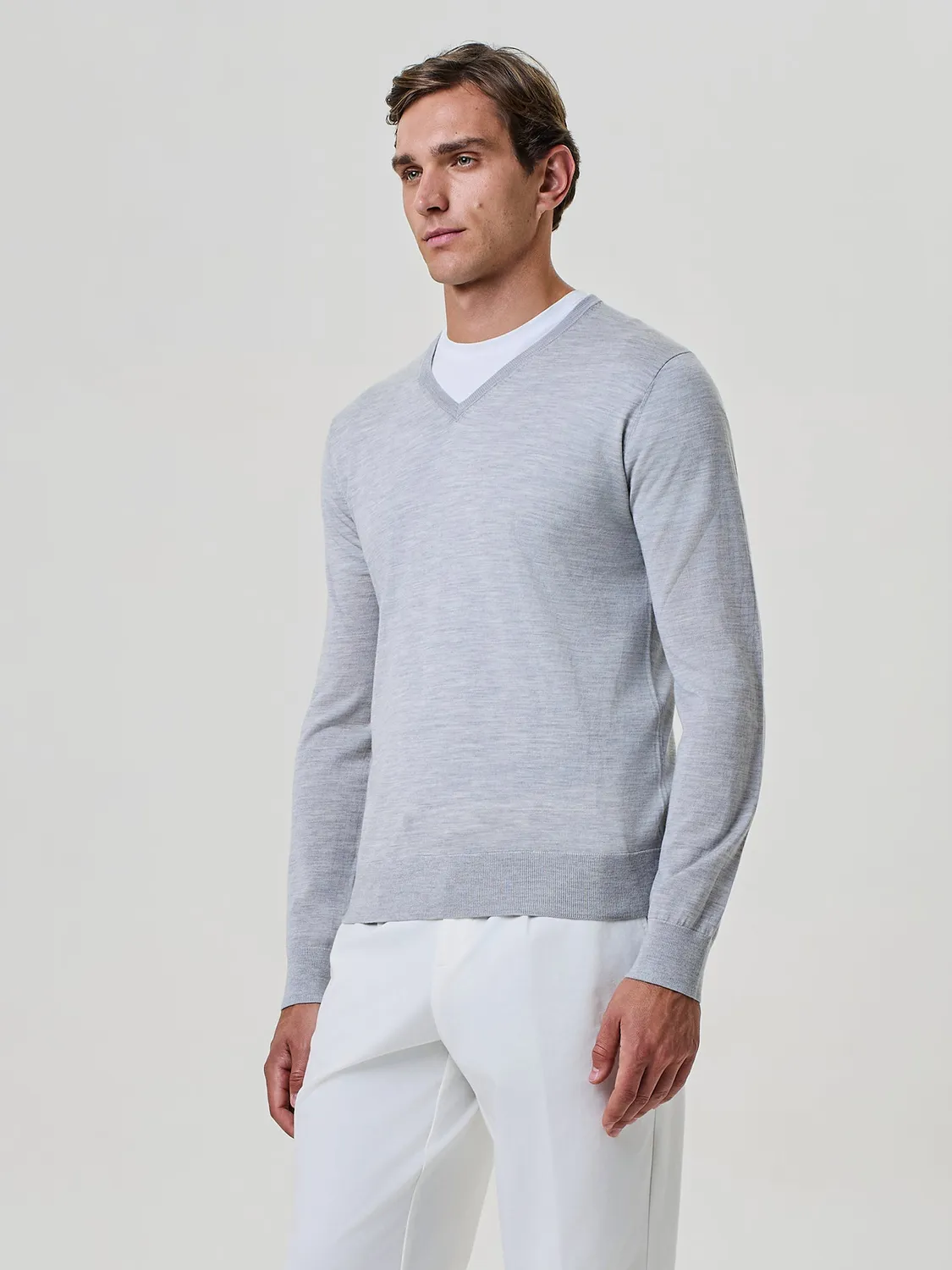 Paul Taylor Maglia Scollo V Misto Seta Grigio Chiaro Melange