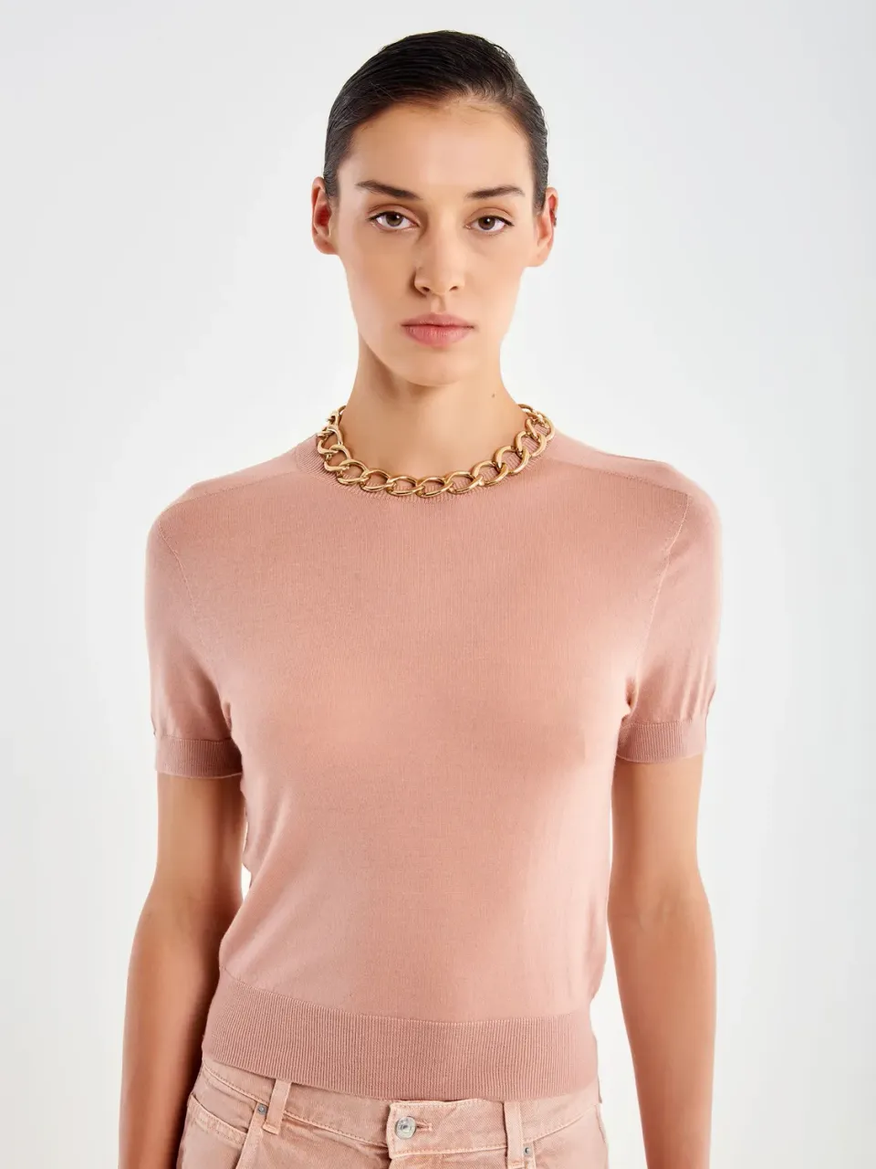 Vicolo Pull Girocollo pull lana cipria mezza manica