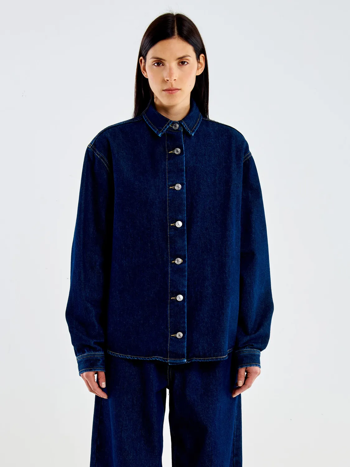 VICOLO Camicia Denim Rinse Blu Scuro Cotone S