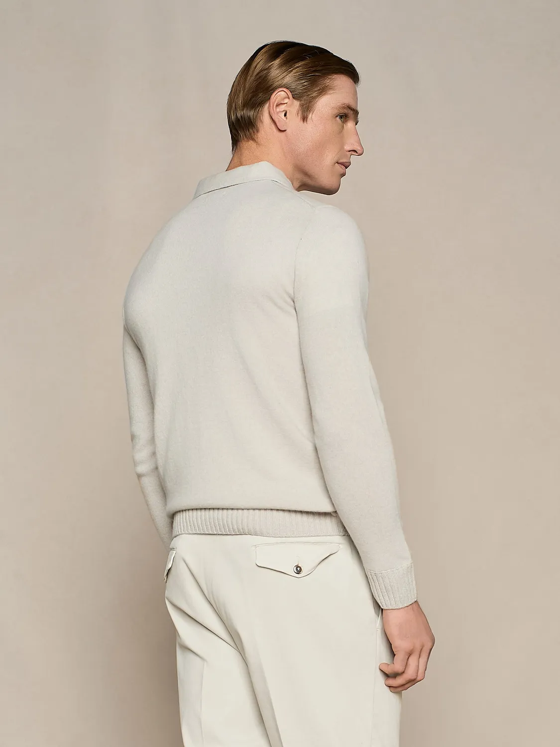 Paul Taylor polo mezza zip misto cashmere burro manica lunga