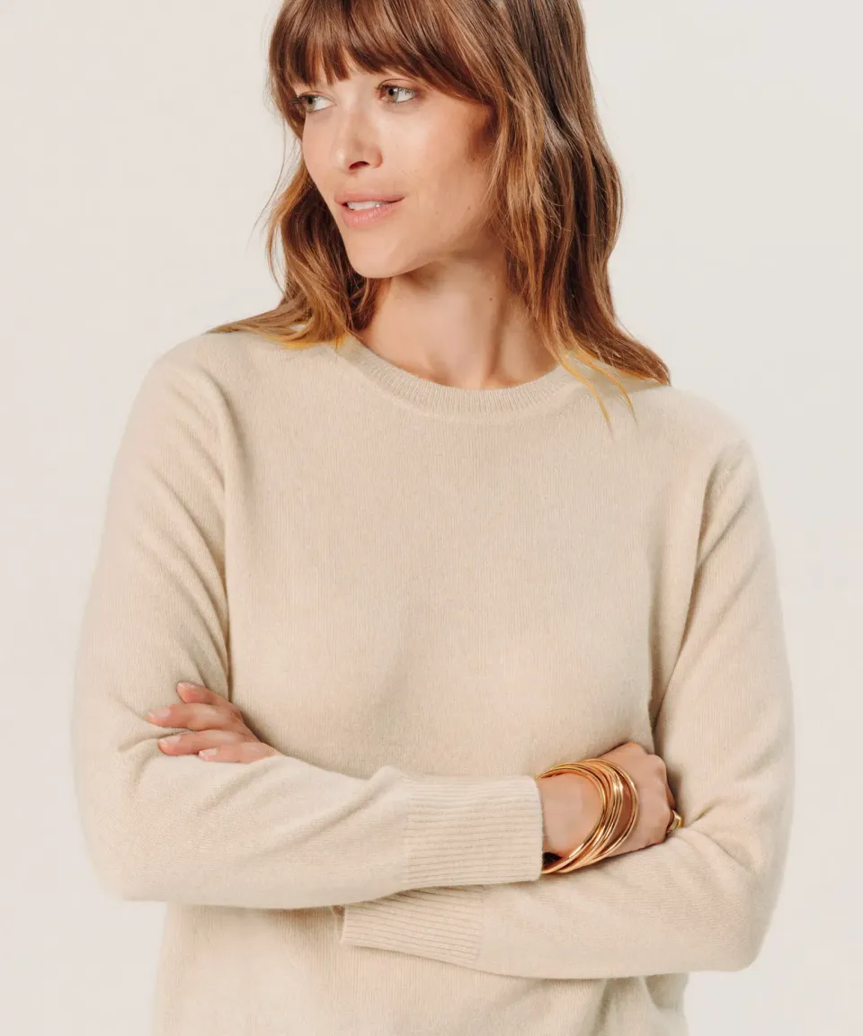 Rodier Maglione Girocollo Cashmere Beige S 2 Fili