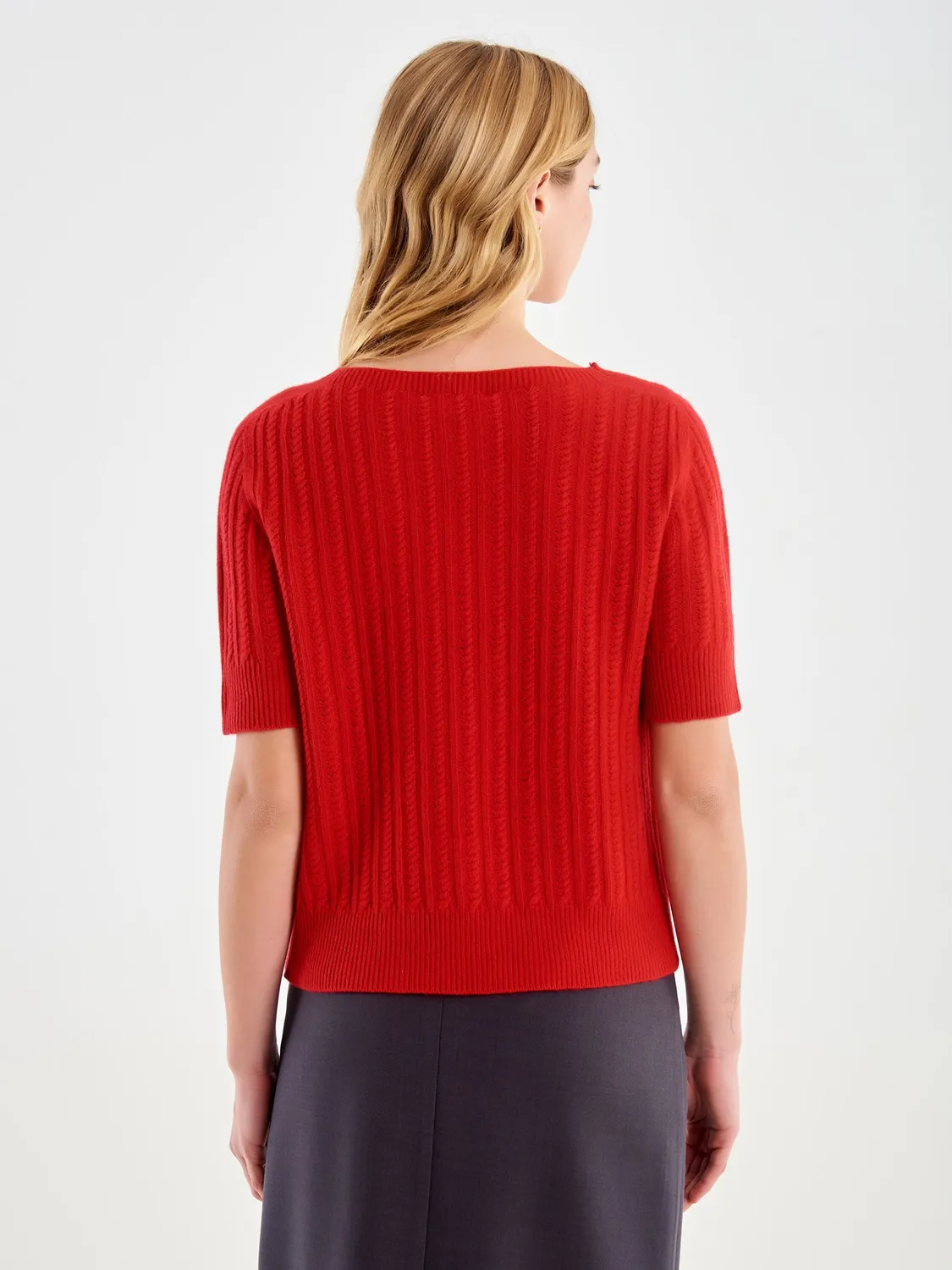 Vicolo T-shirt girocollo maglia rossa trecce cashmere unica