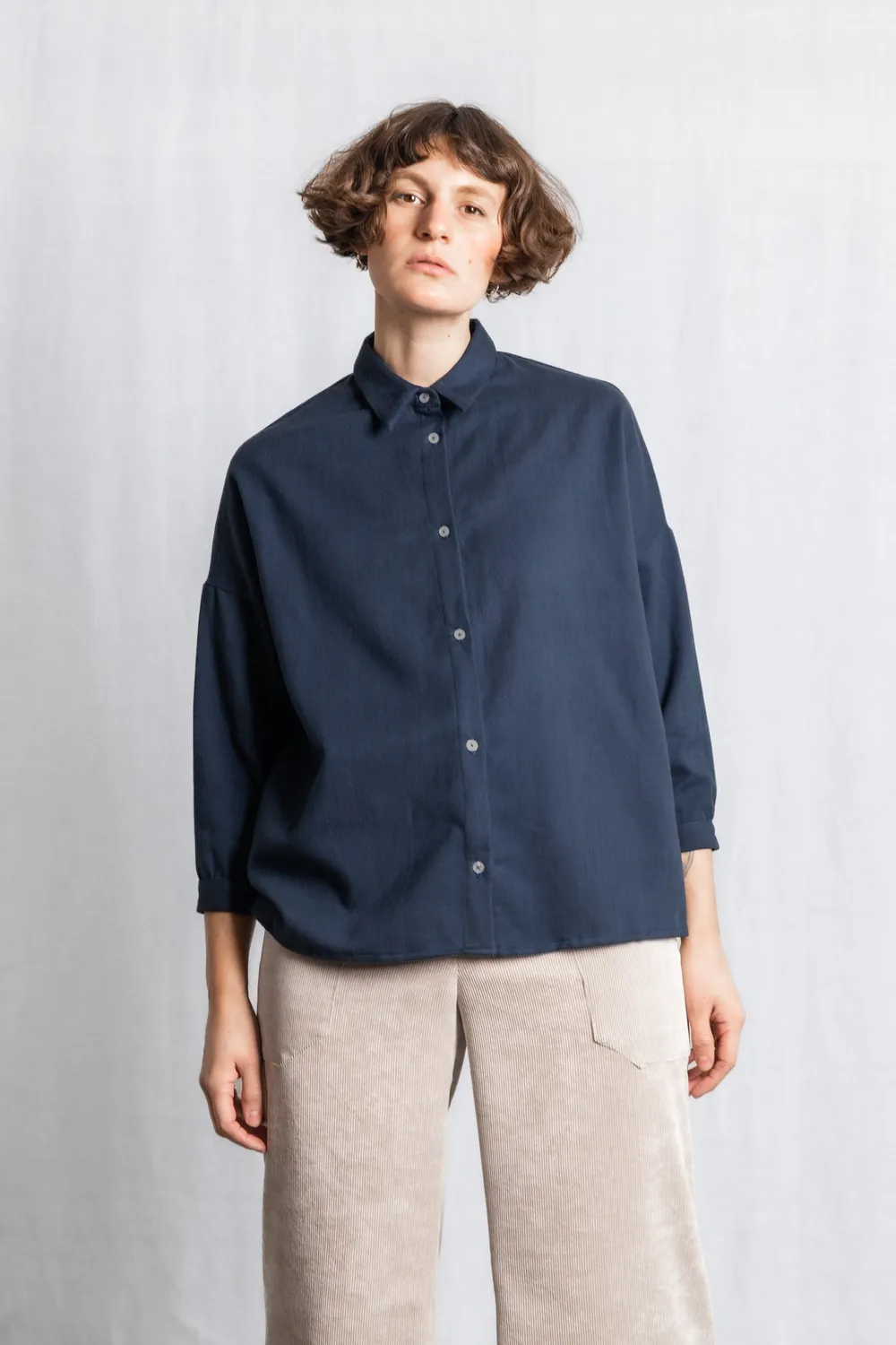 Jyoti Mayank camicia donna flanella grigio-azzurro