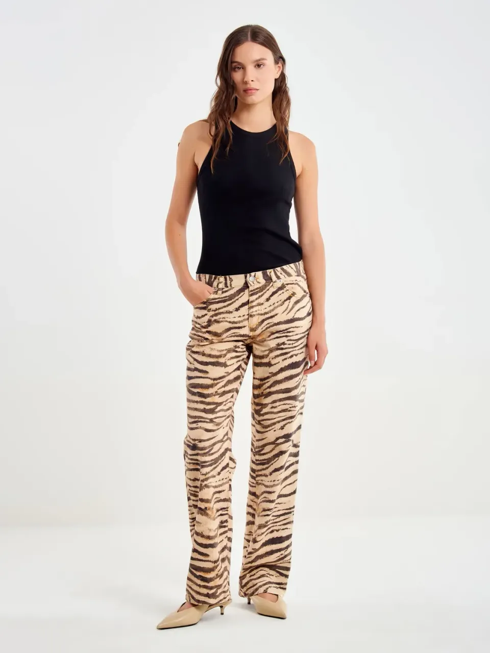 Vicolo Jeans Zebrato palazzo naturale-nero cotone