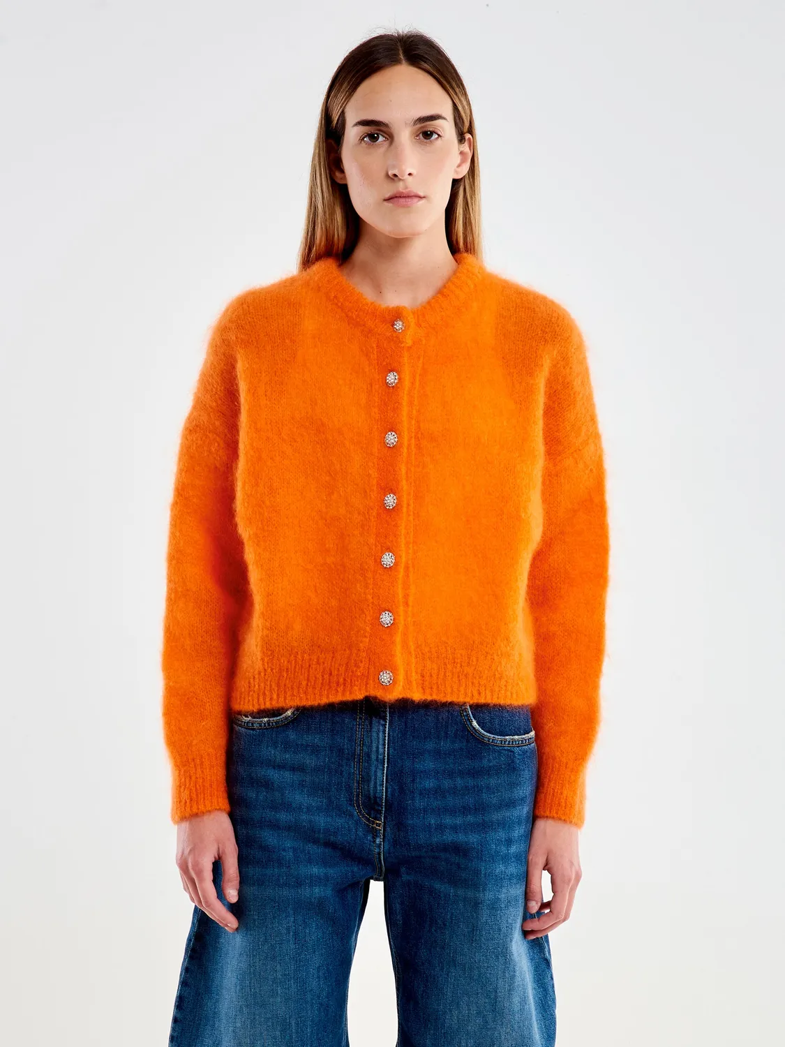 Vicolo Coreana Over cardigan arancione bottoni gioiello