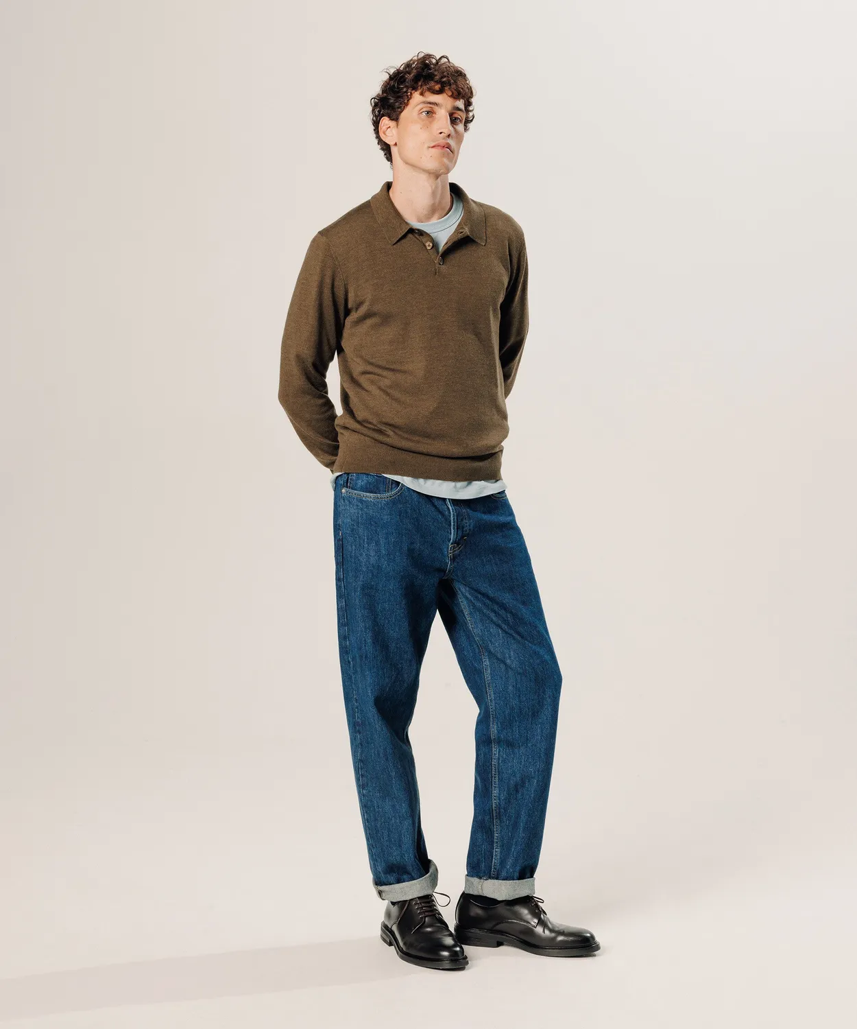 Rodier polo lana merino bark brown uomo