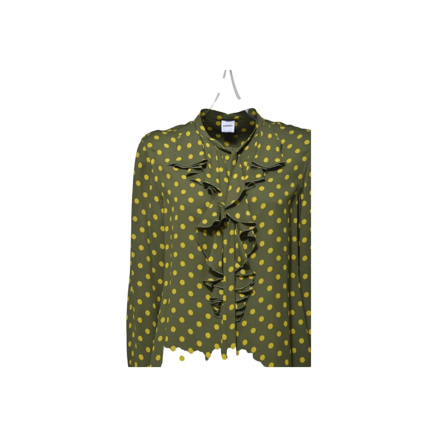 Aspesi 5492P587 blusa crepe verde stampa pois