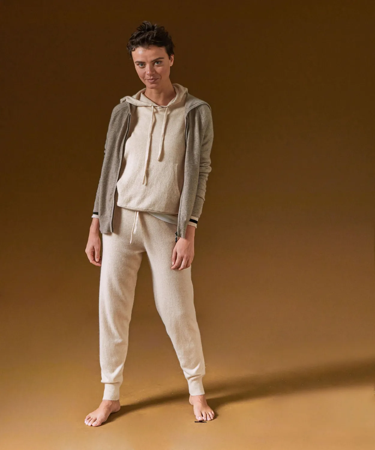 Rodier pantaloni jogging cashmere bianco crema 100% cashmere