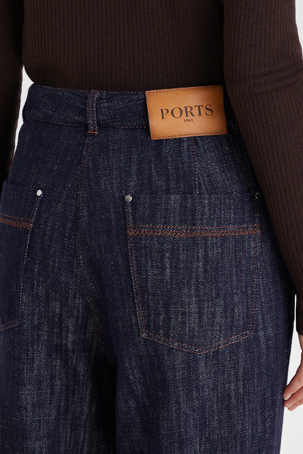 Ports 1961 Cotton Denim Straight-Leg Trousers pantaloni denim nero