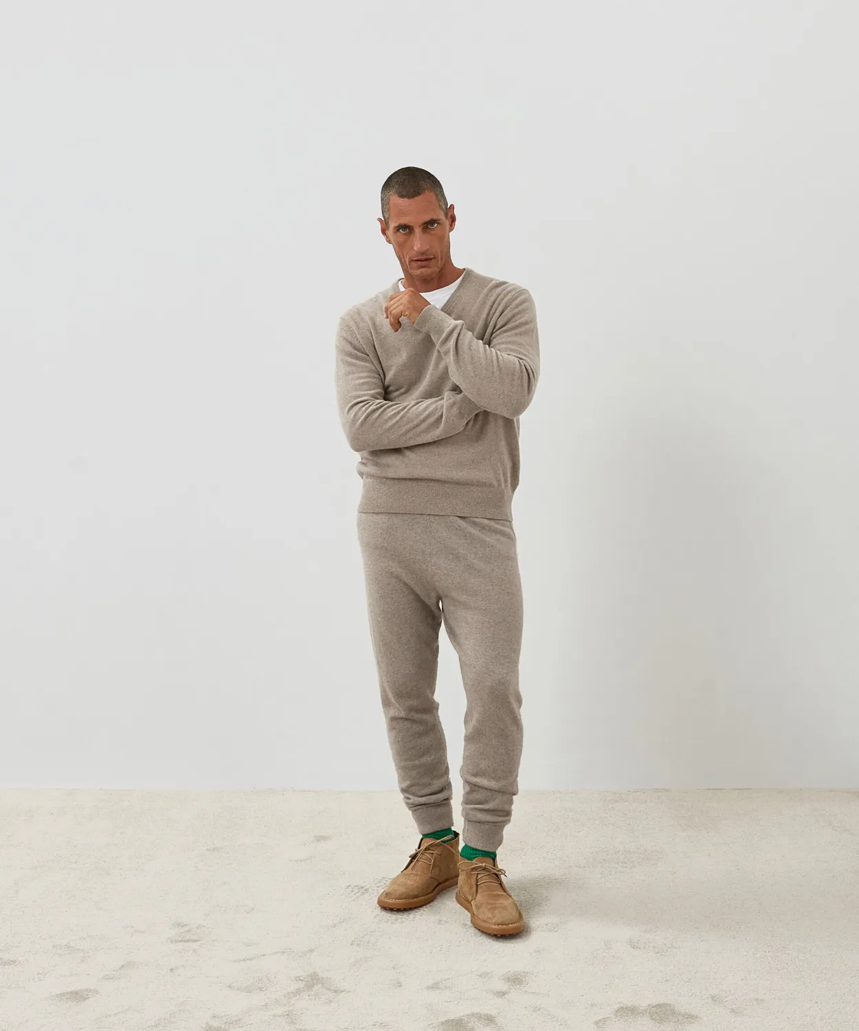 Rodier maglione cashmere uomo scollo V beige scuro