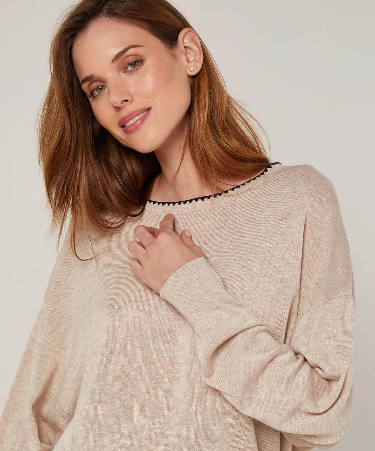 Rodier maglione girocollo maglia fine beige