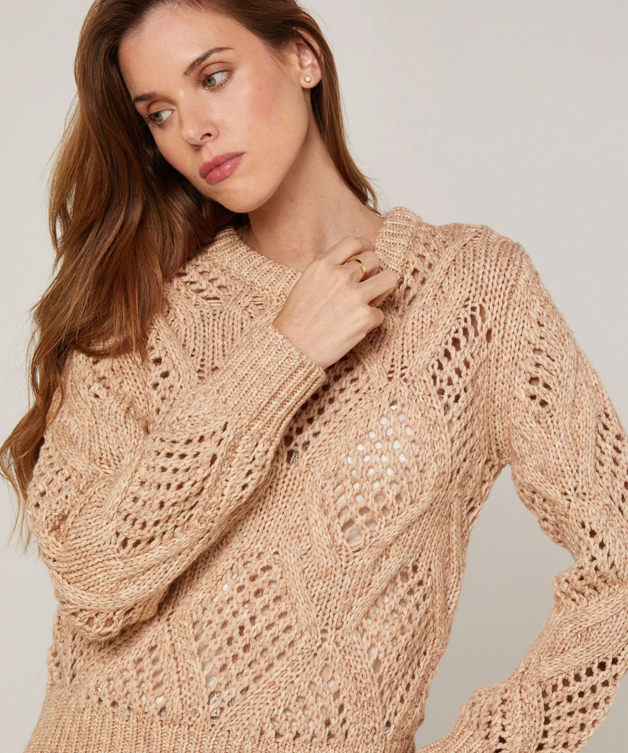 Rodier maglia traforata cotone lana beige ficelle