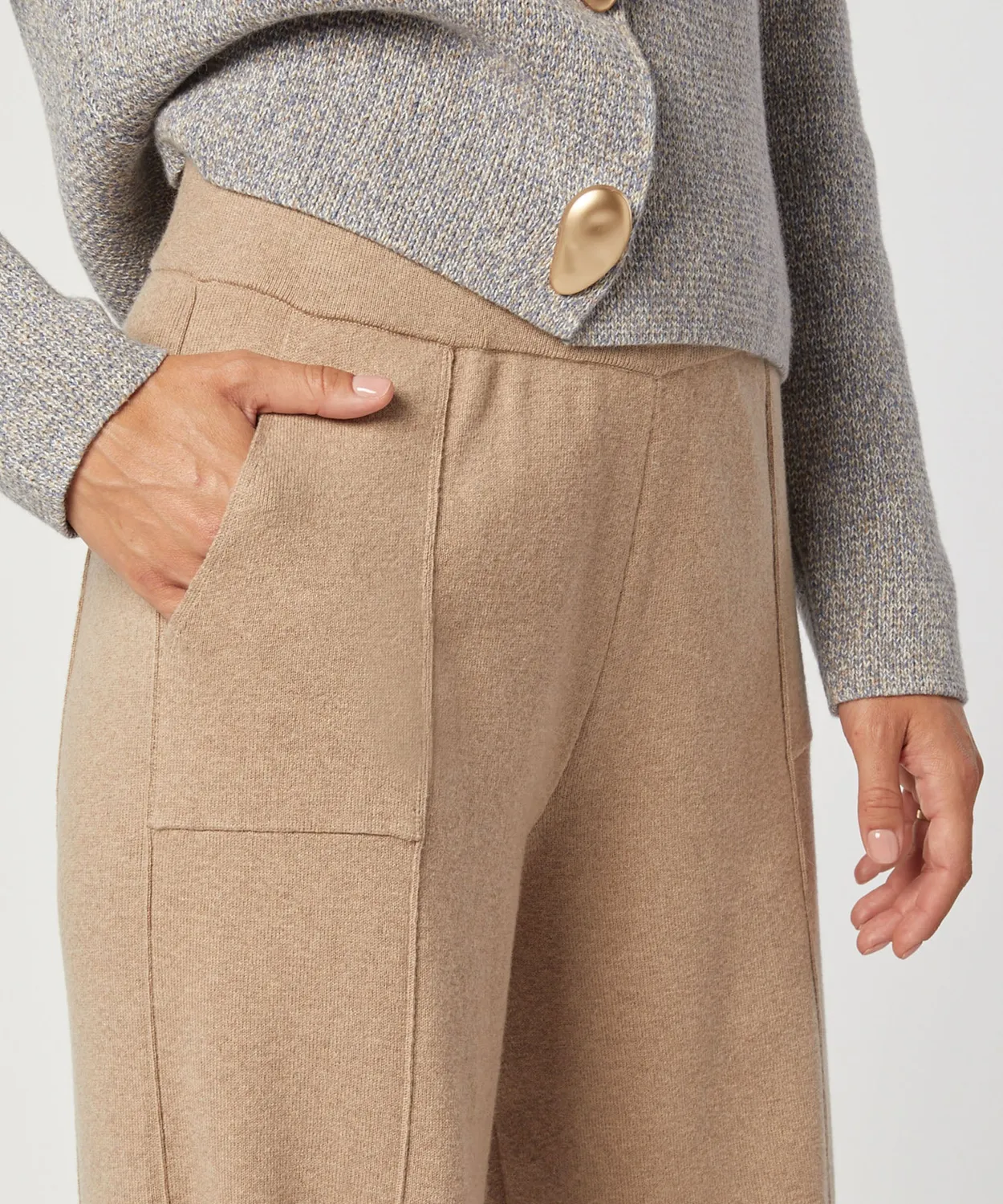 Rodier pantaloni maglia gamba larga beige