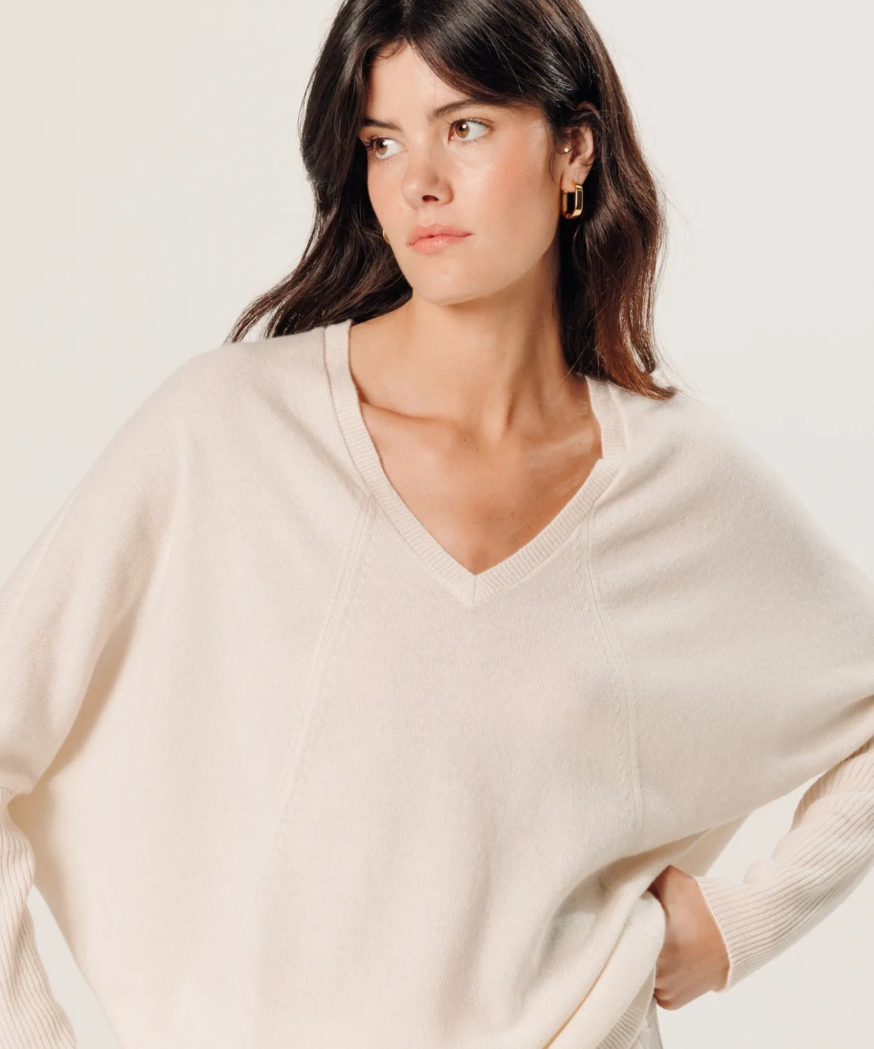 Rodier Maglione oversize cashmere scollo V ecru S-L