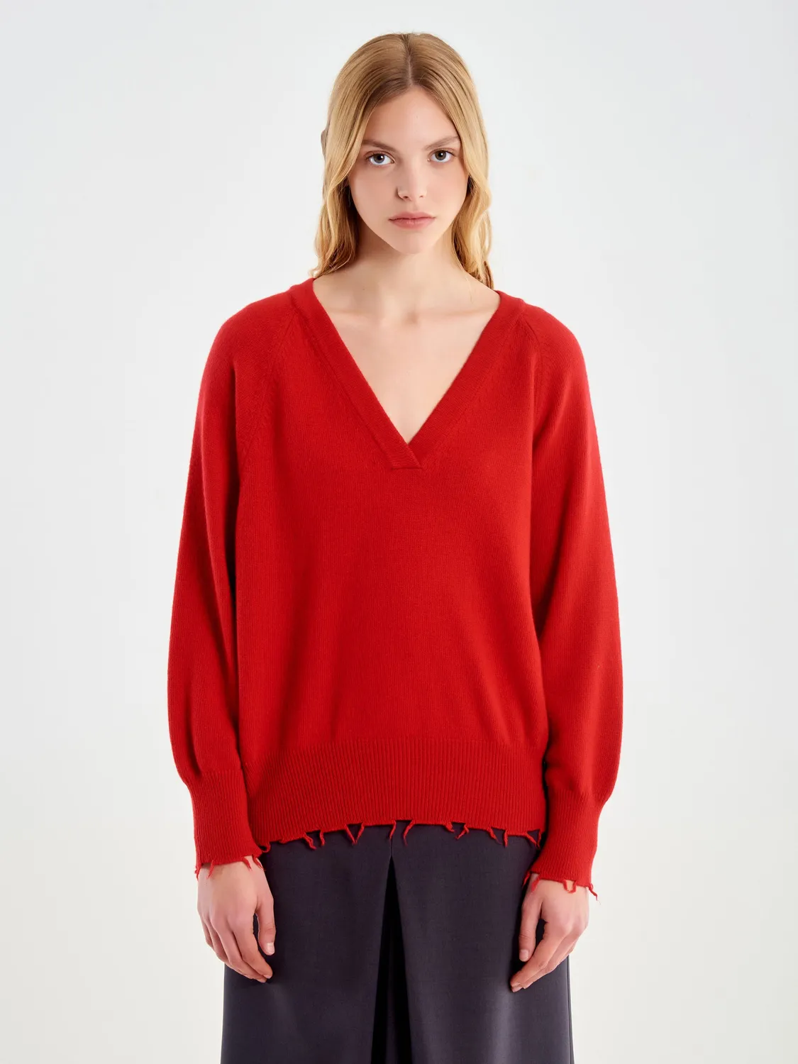 Vicolo Pull Scollo a V con Rotture Rosso Unica