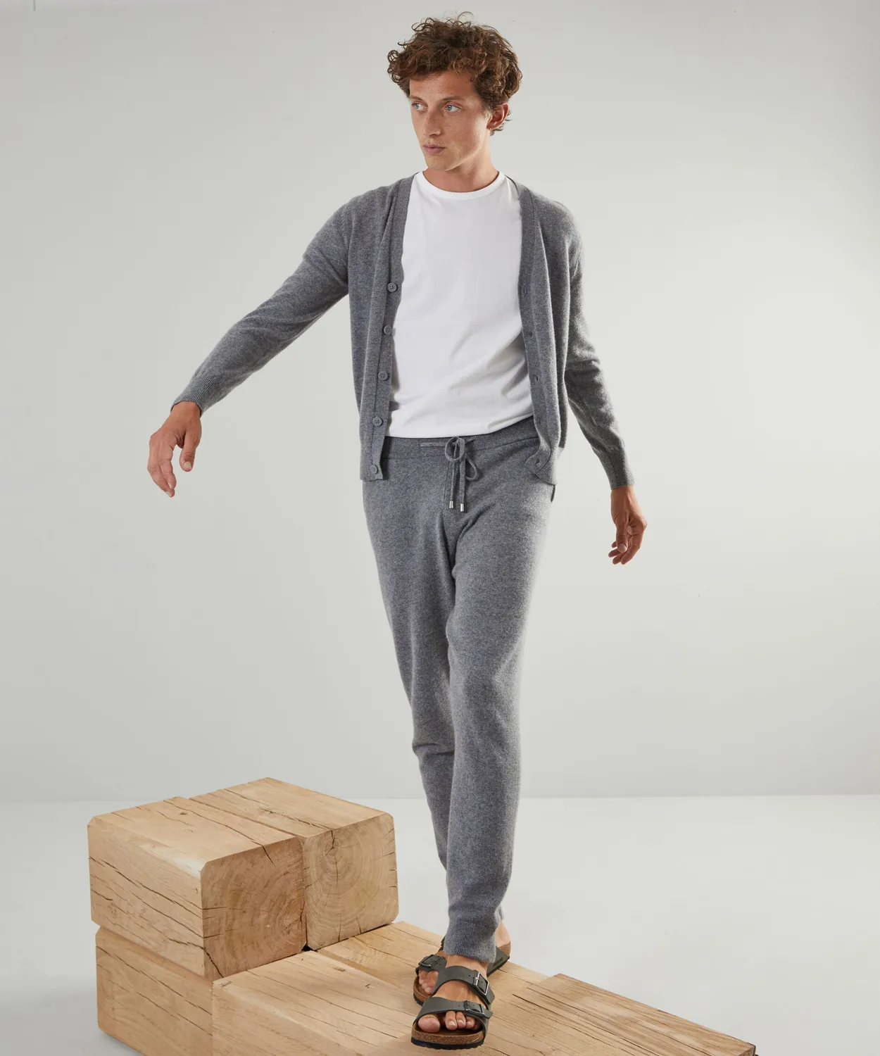 Rodier cardigan cashmere 2 capi scollo V grigio medio