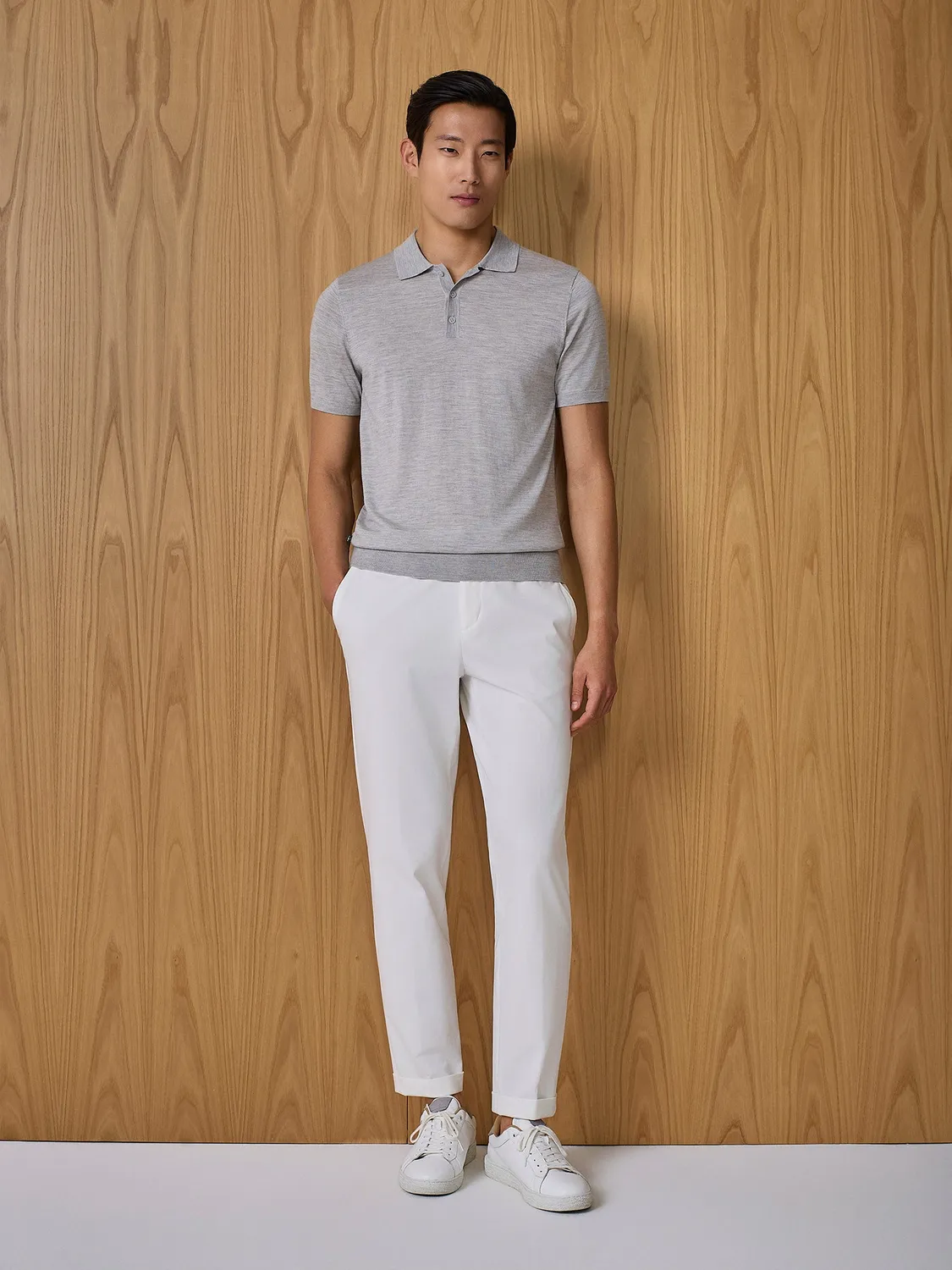 Paul Taylor Polo Maglia Misto Seta Grigio Chiaro