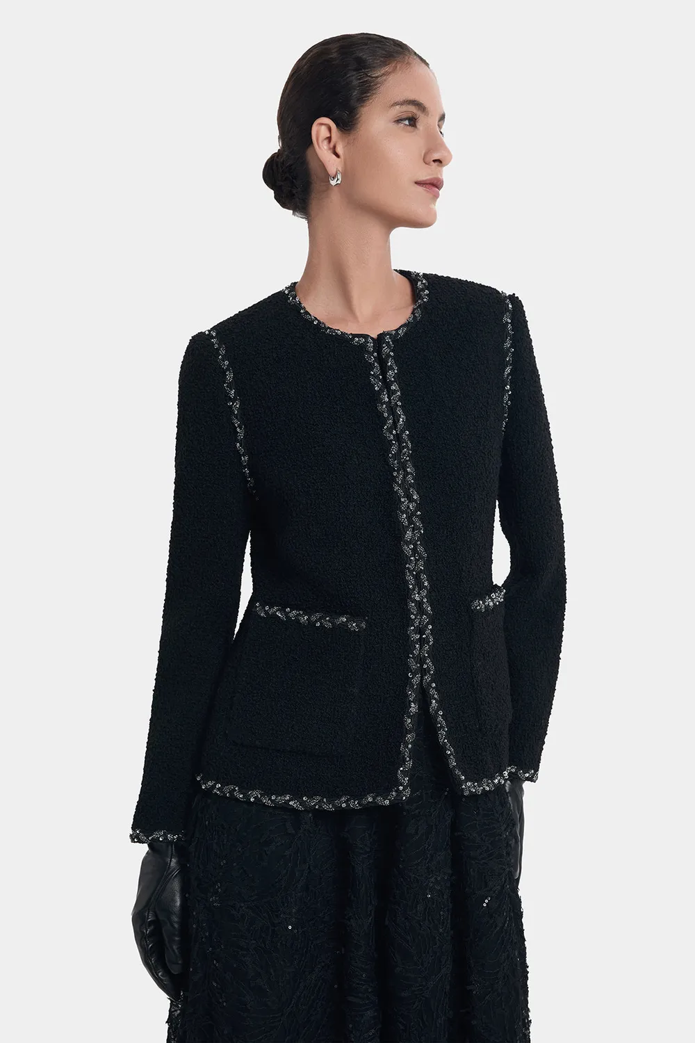 PORTS Timeless Chic giacca tweed nera filo argento