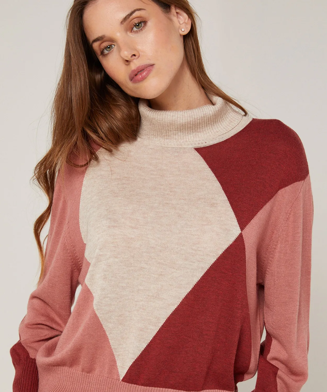 Rodier maglione dolcevita colorblock beige