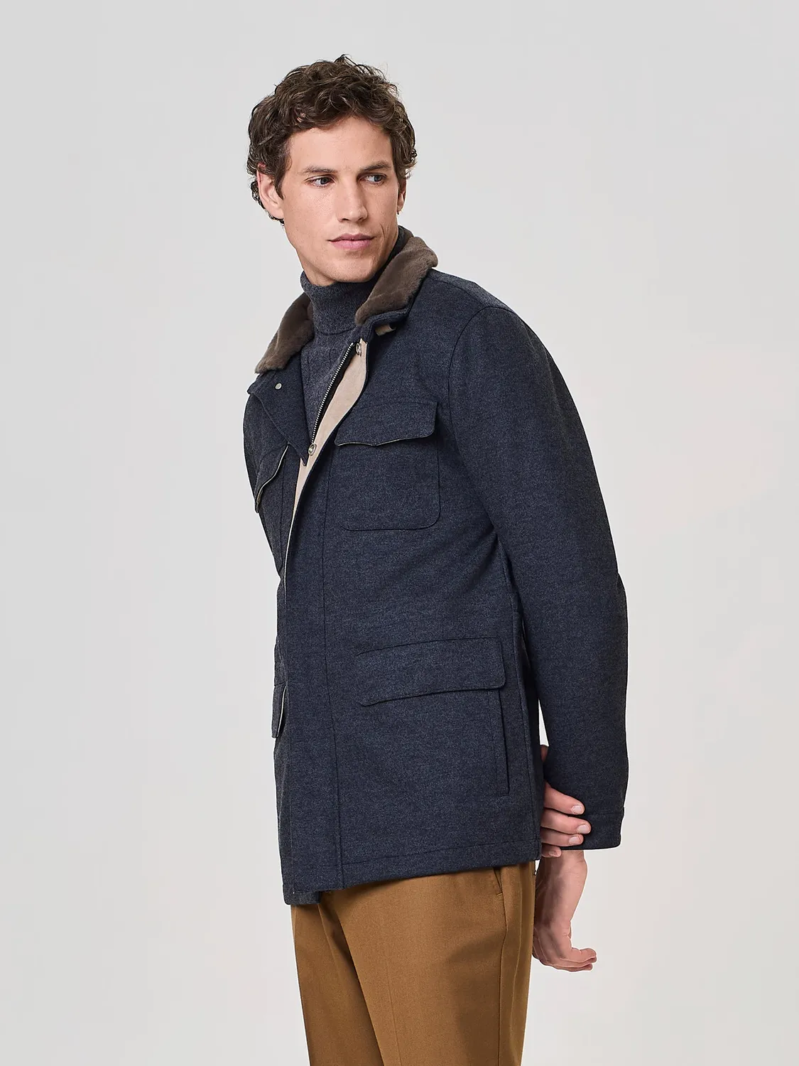 Paul Taylor Field Jacket Misto Lana Ecopelliccia Grigio