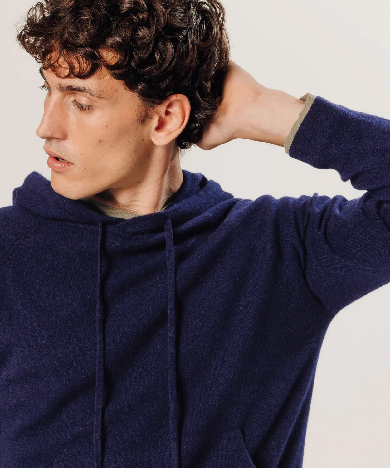 Rodier maglione cappuccio cashmere blu navy 2 fili
