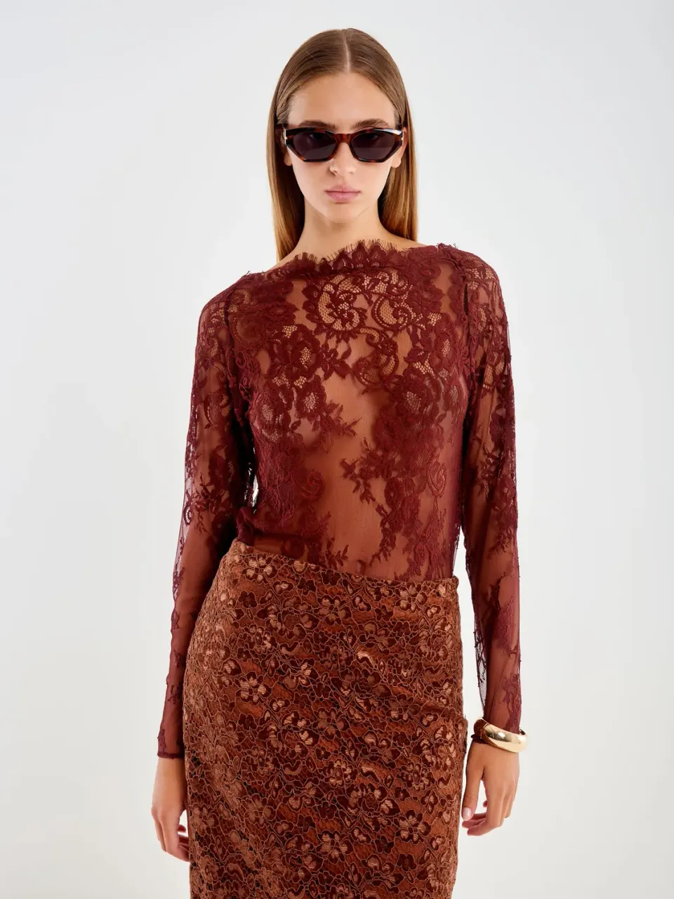 Vicolo body in pizzo bordeaux maniche lunghe
