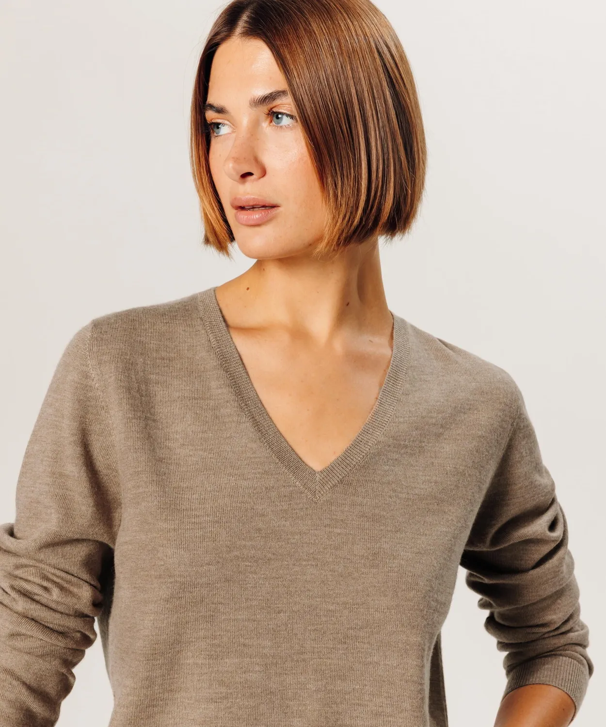 Rodier maglione scollo V lana merino beige calda