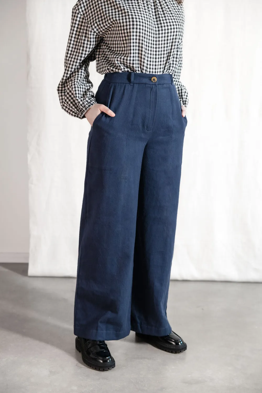 Jyoti Santosh pantaloni cotone flanella grigio azzurro