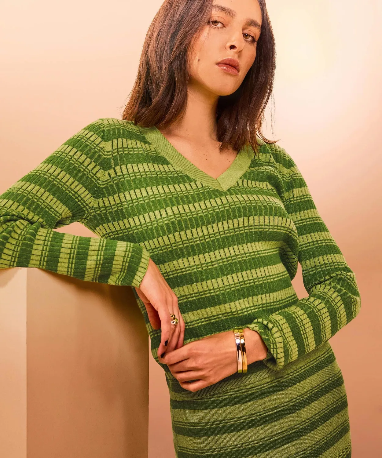 Rodier Maglia Scollo V Verde Pistacchio a Coste