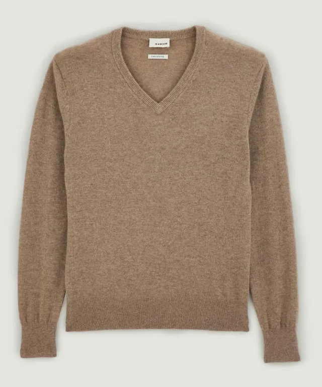 Rodier maglione cashmere scollo a V uomo marrone tortora