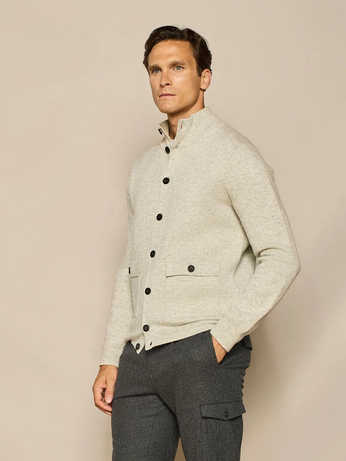 Paul Taylor Bomber Maglia Grigio Melange Finezza 7