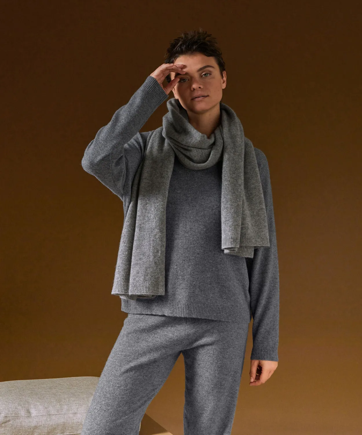 Rodier Maglione oversize scollo V cashmere grigio medio M