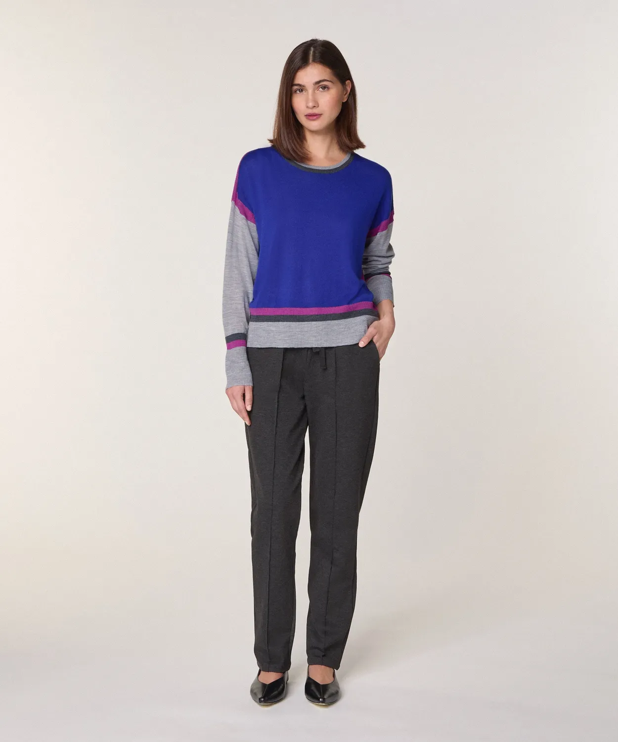 Rodier Maglia Merino Blu Oltremare Color Block