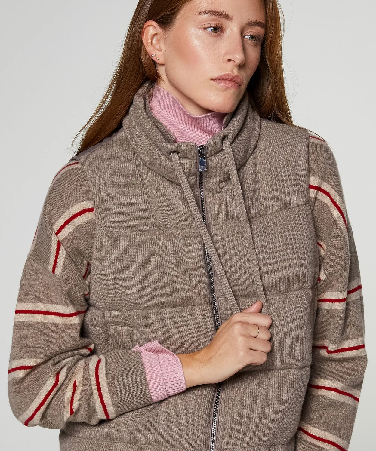 Rodier piumino smanicato cashmere talpa collo alto