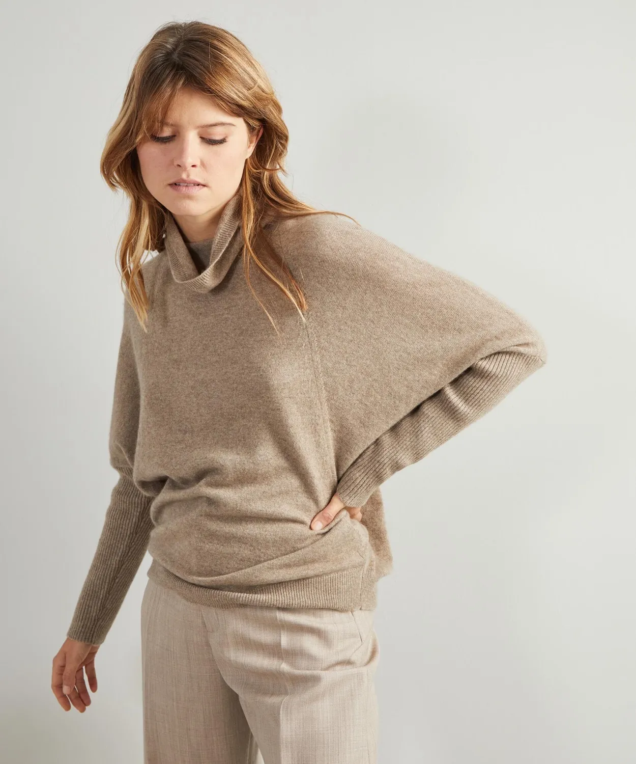 Rodier Maglione Cashmere 4 Fili Donna Tortora Oversize